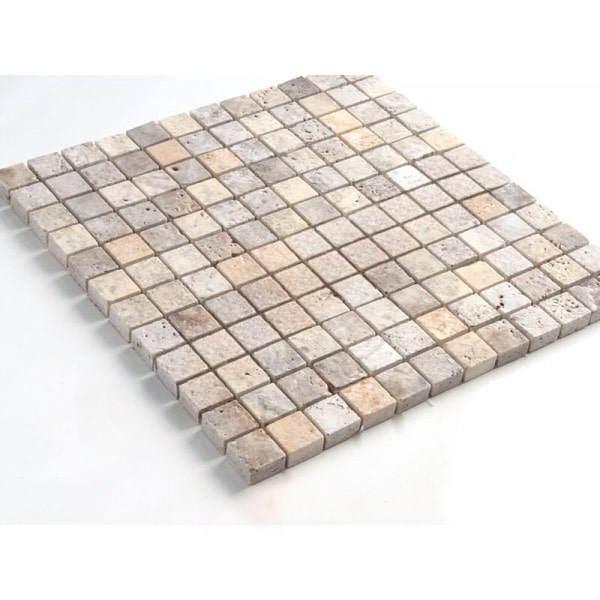 Carrelage mosaïque travertin argent avec collage maille (0,54m²)