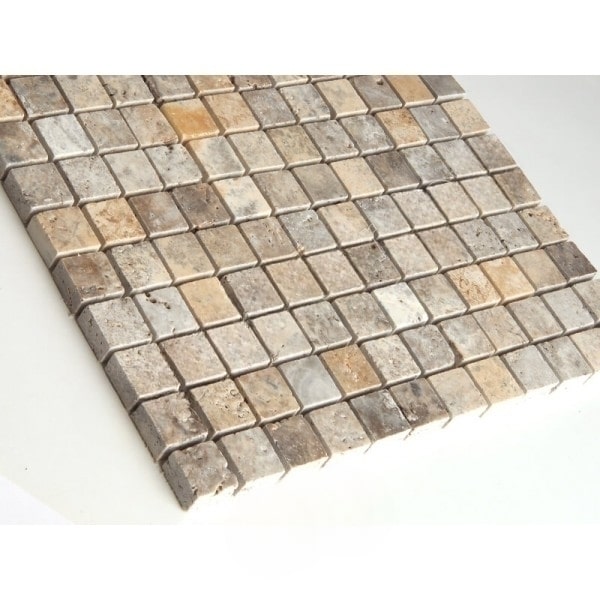 Carrelage mosaïque travertin argent avec collage maille (0,54m²)