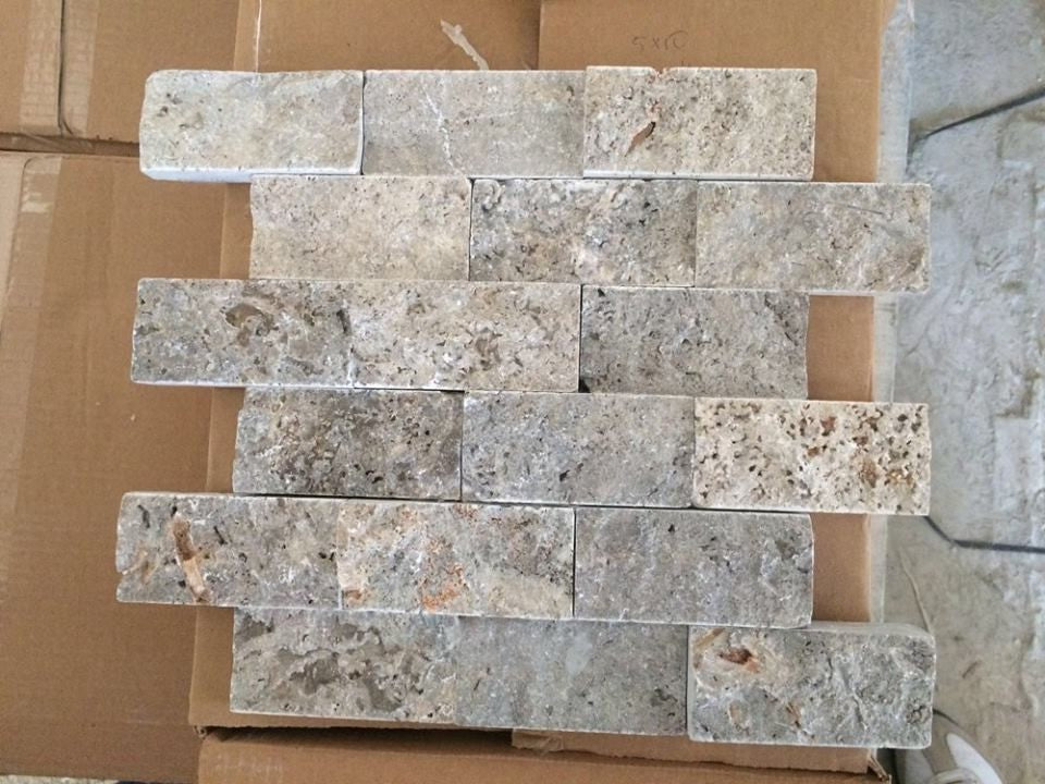 Carrelage travertin argenté avec collage grillagé (0,54m²)