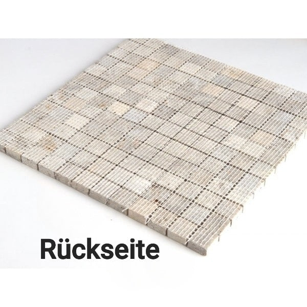 Carrelage mosaïque travertin argent avec collage maille (0,54m²)