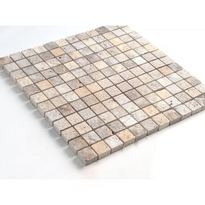 Carrelage mosaïque travertin argent avec collage maille (0,54m²)