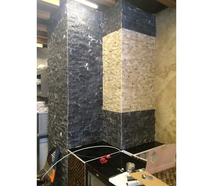 Carrelage pierre naturelle Toros Noir avec collage grillage (0,54m²)